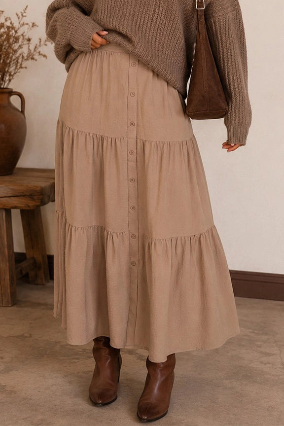 Smocked Waist Tiered Maxi Skirt
