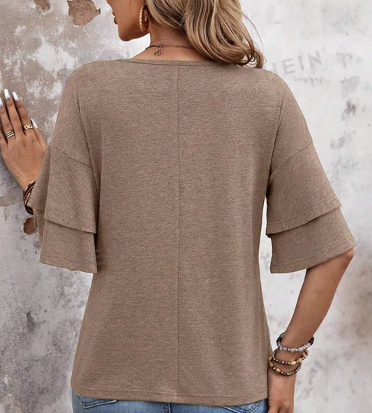 Women's Flutter Sleeve V Neck Summer Casual Blouse Top