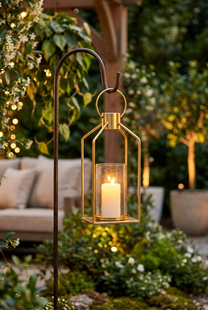 Gold Metal Farmhouse Lantern with Hurricane Glass