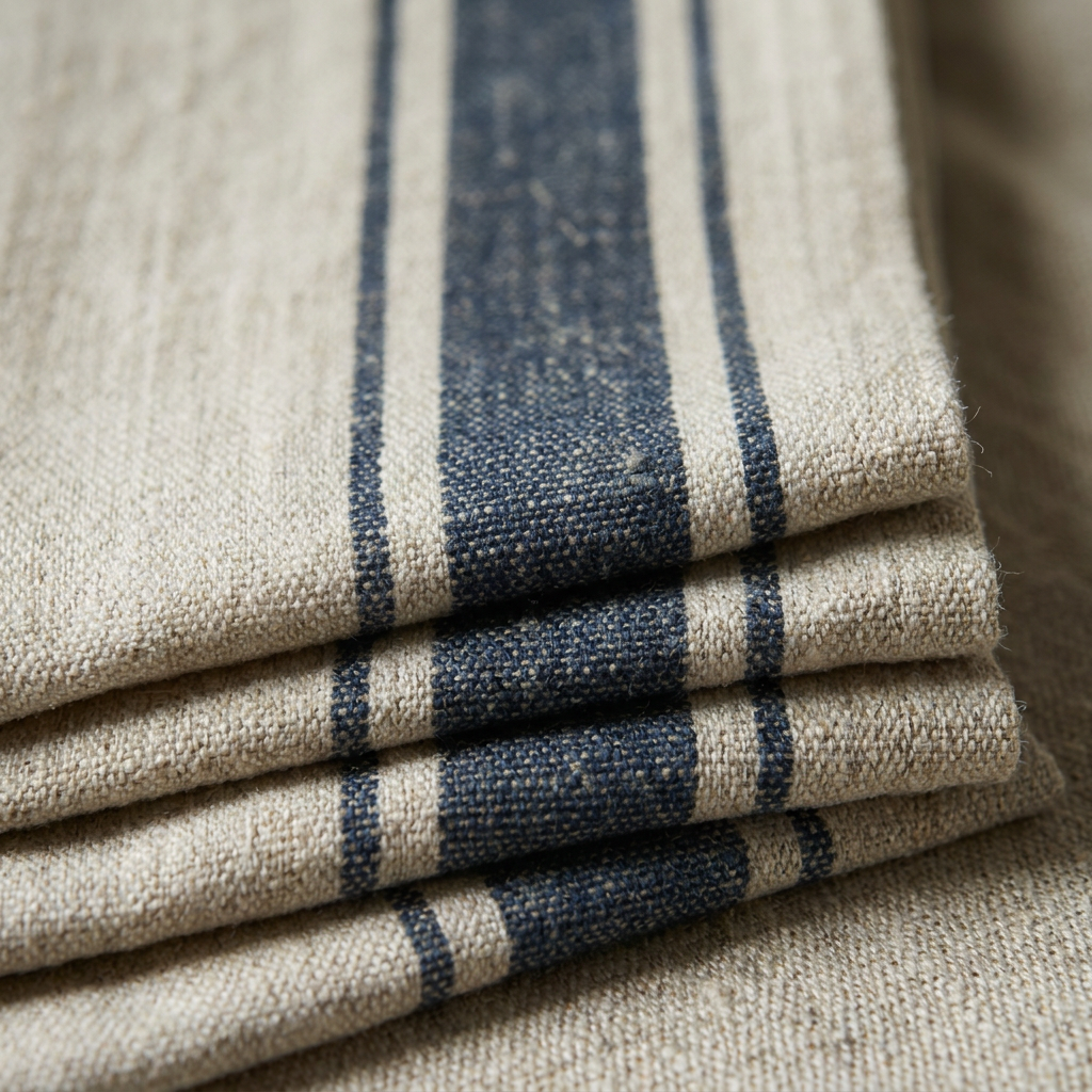 17.5 x 17 Napkin Set of 4 - Linen and Navy