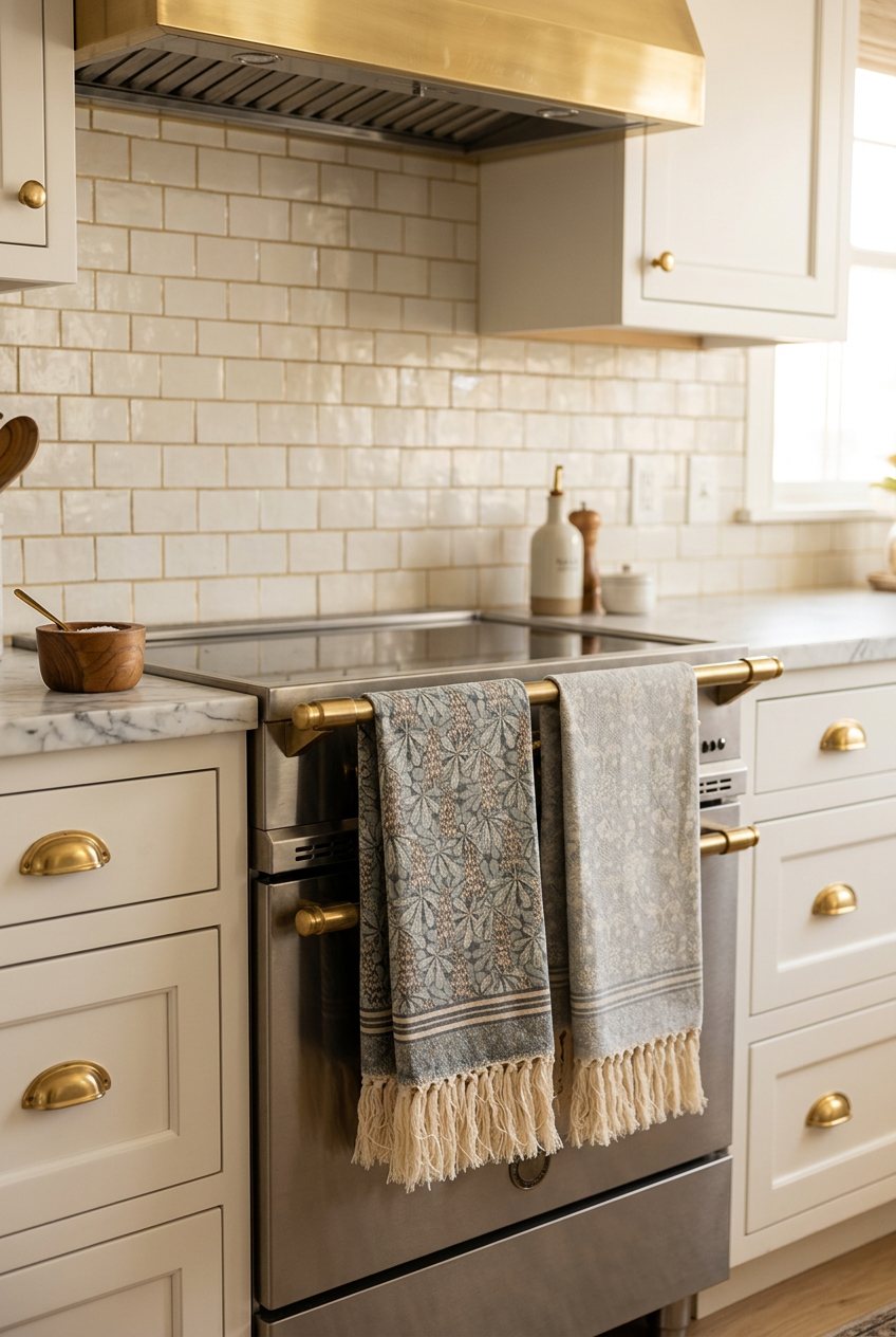 Tea Towel - Ivory and French Navy Blue