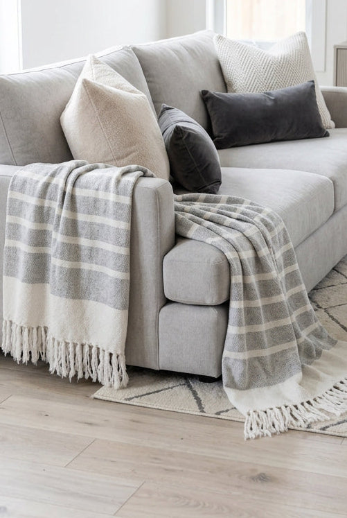 Ivory and Grey Striped Throw | Turkish Organic Cotton