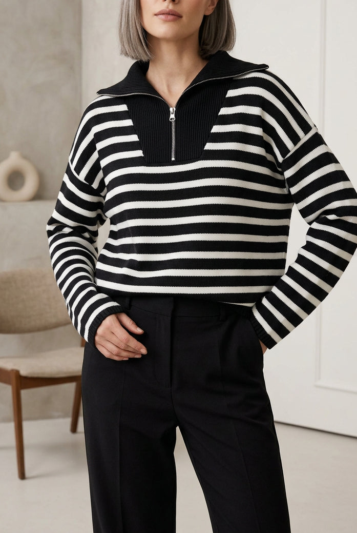 Half Zip Lapel Loose Fit Sweater