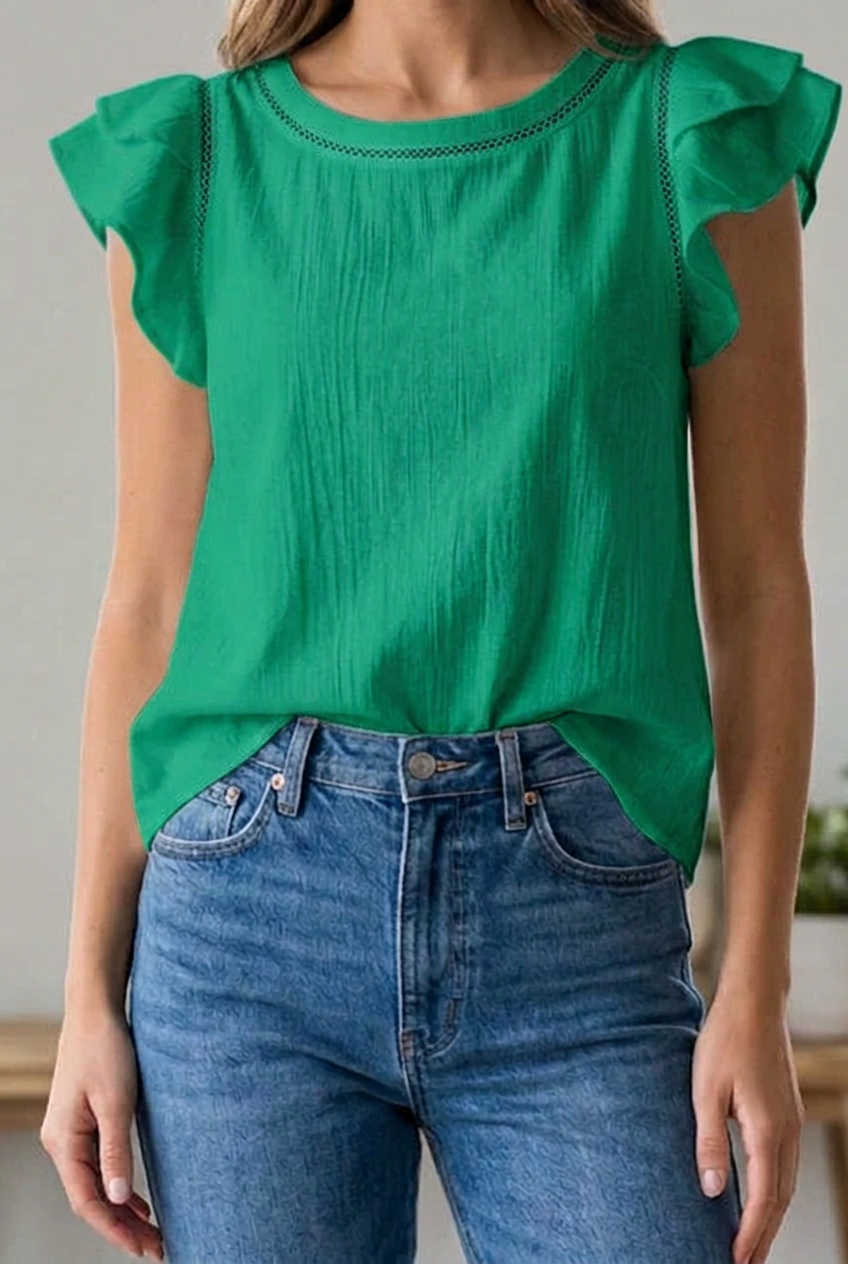 Tulip Sleeve Back Button Blouse