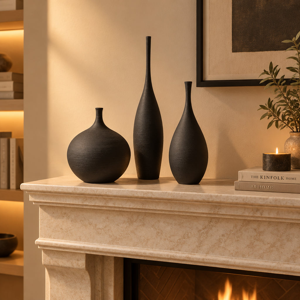 Black Ceramic Vases Set of 3