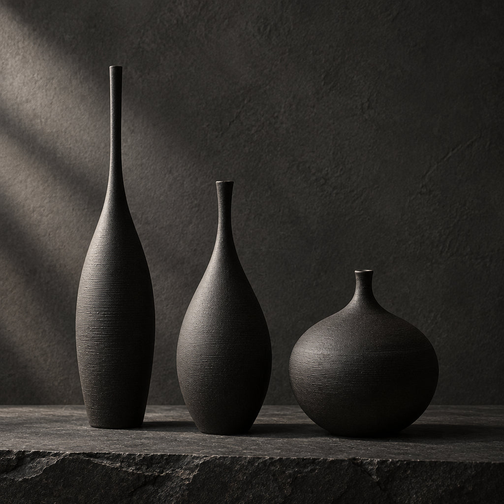 Black Ceramic Vases Set of 3