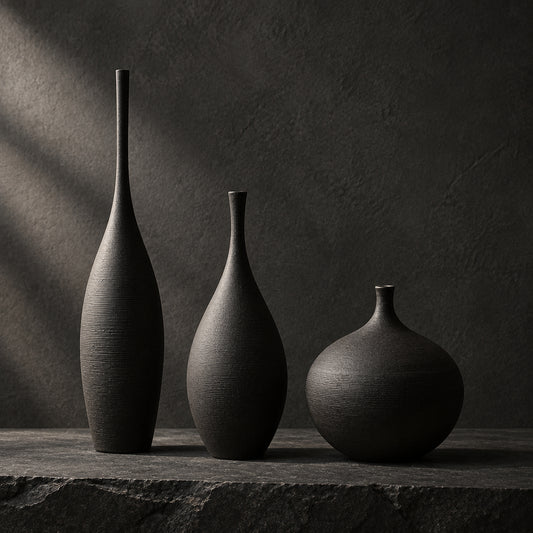 Black Ceramic Vases Set of 3