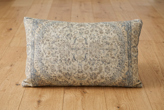 Antique Rug Lumbar Pillow - Ivory and Navy Tones