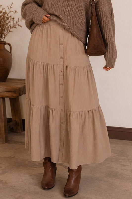 Smocked Waist Tiered Maxi Skirt