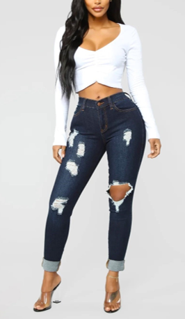 Ladies Distressed Fitted Jeans