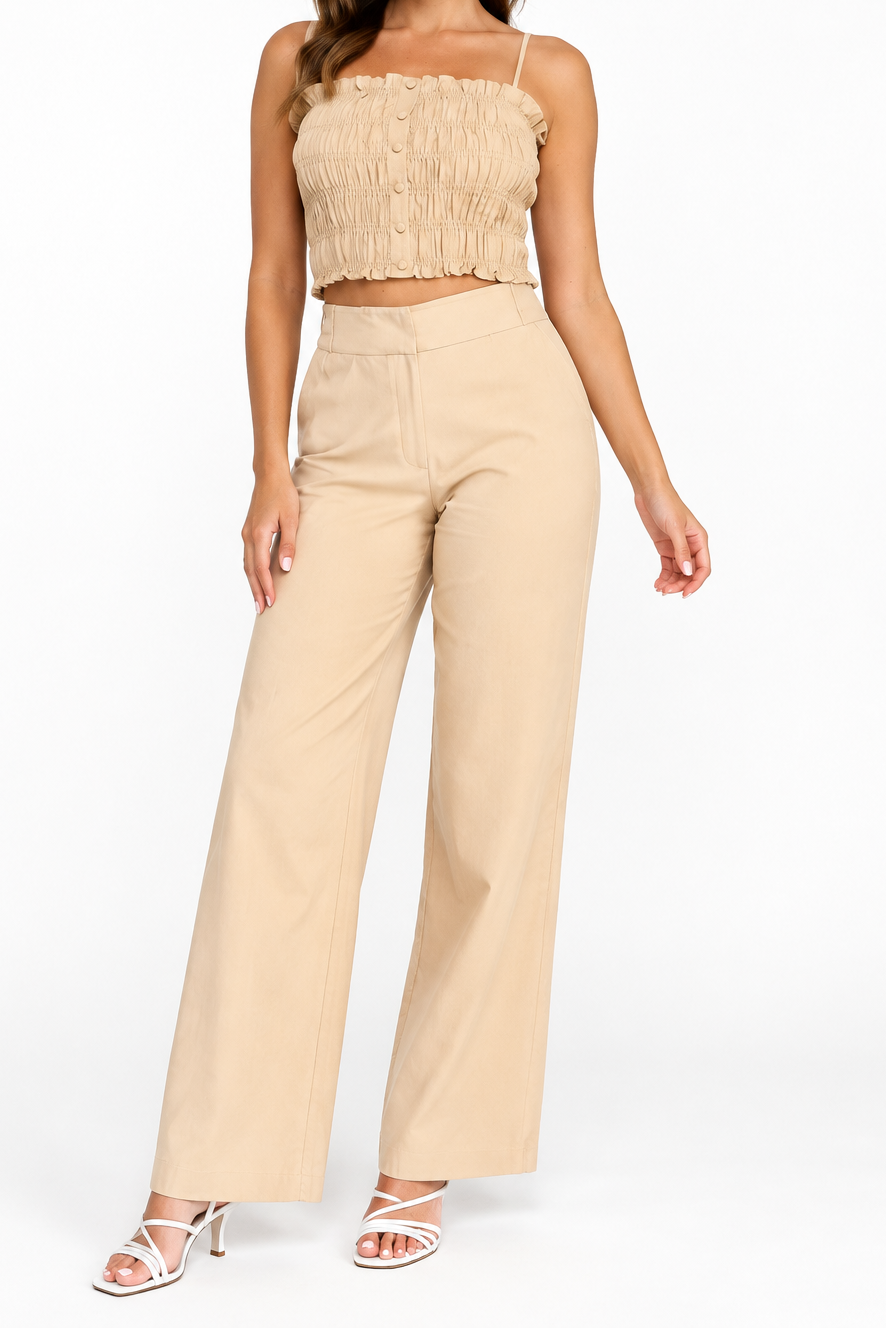 Sleeveless Smocked Top with Pants Set