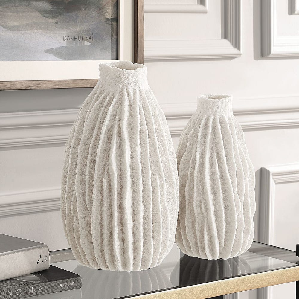 IVORY RIDGE VASES S/2
