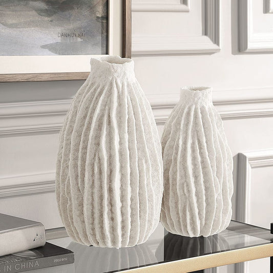 IVORY RIDGE VASES S/2