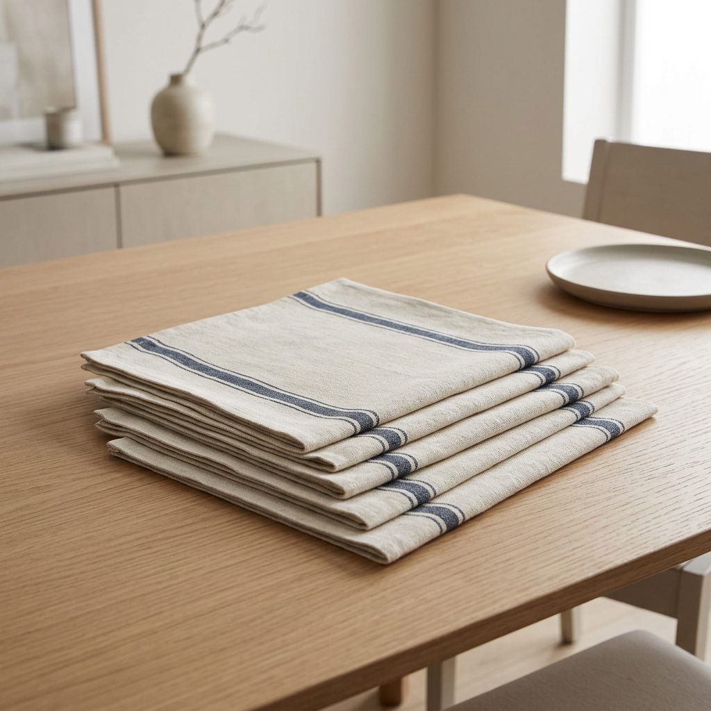 17.5 x 17 Napkin Set of 4  - Linen and Navy