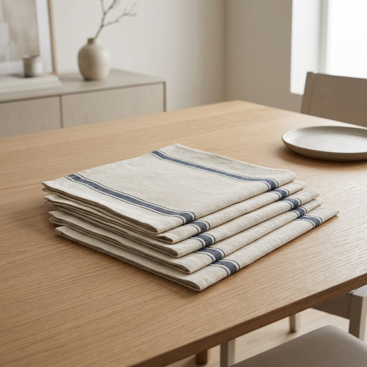 17.5 x 17 Napkin Set of 4  - Linen and Navy