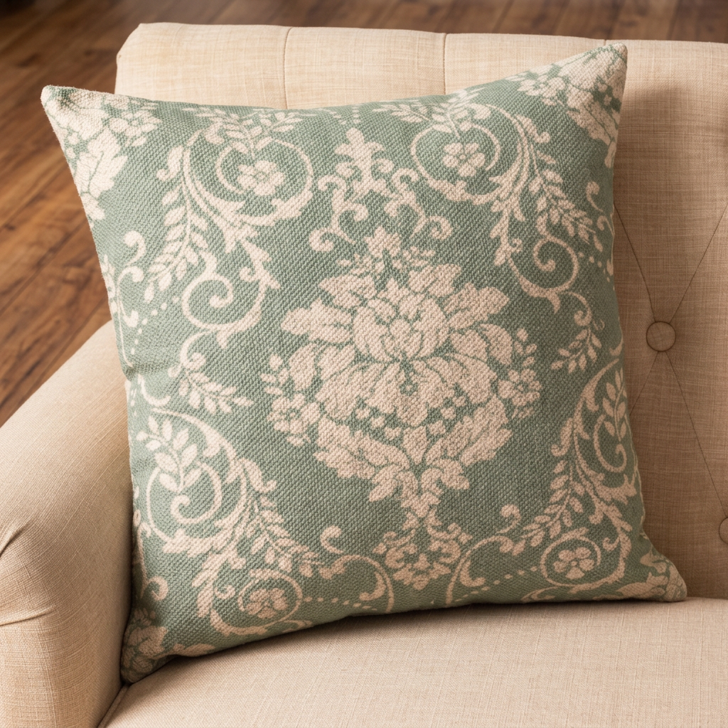 Antique Rug Throw Pillow - Ivory and Sage Tones