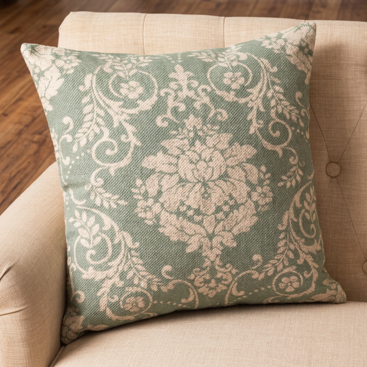 Antique Rug Throw Pillow - Ivory and Sage Tones