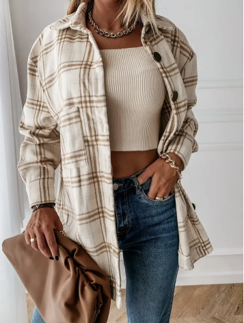 Plaid Wool Blend Shirt Jacket