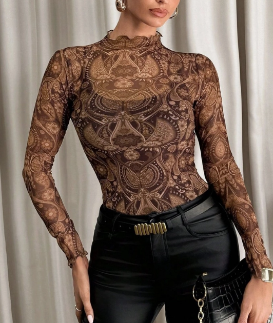 Sheer Lace Long Sleeve Top