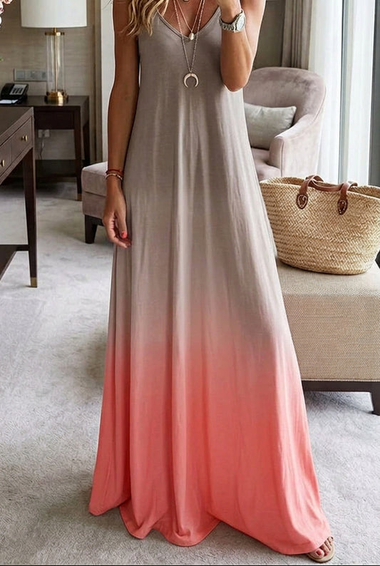 Summer Dress Casual Maxi Dress | Coral and Khaki