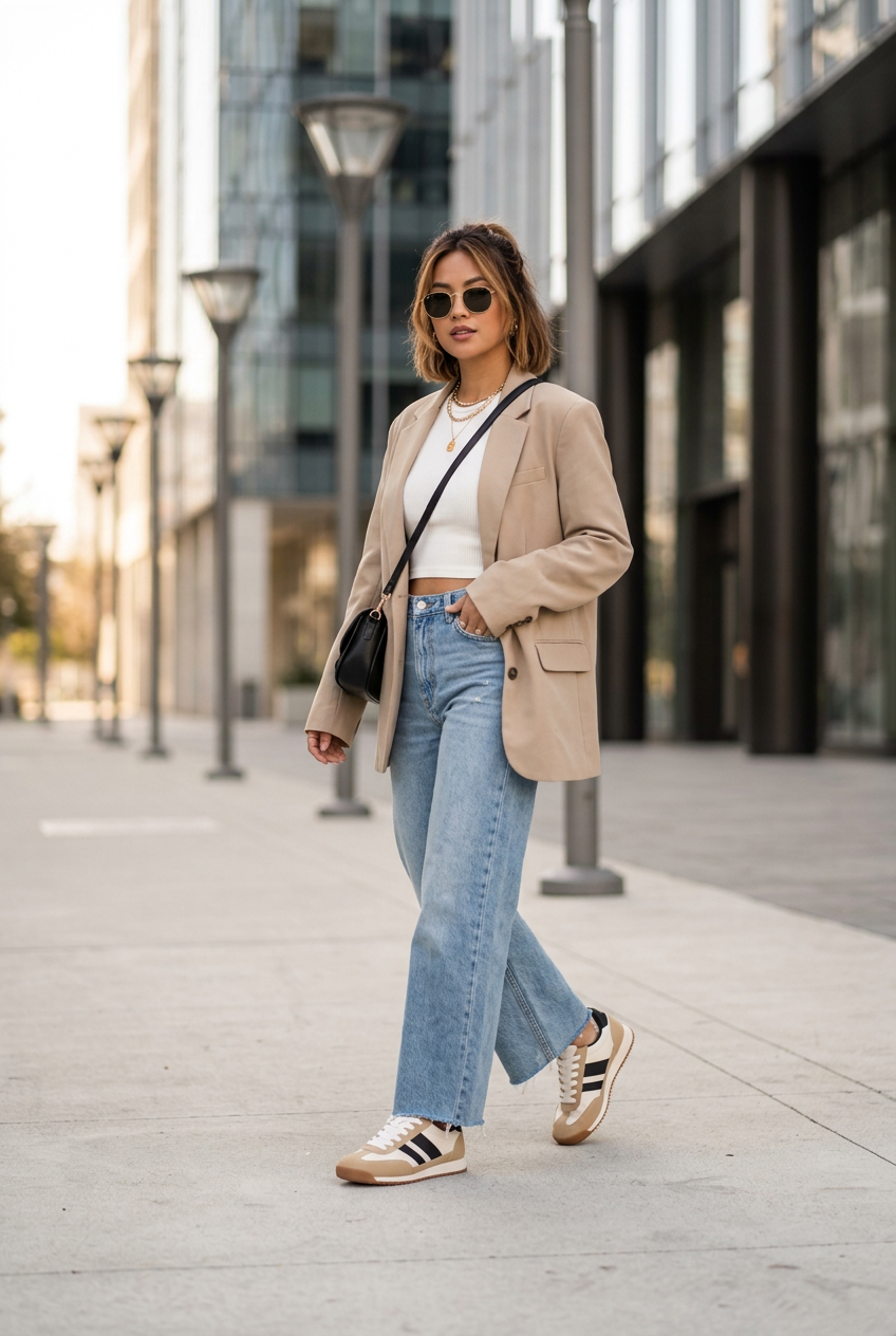 Old School Sneakers - Tan and White w/ Black Stripes