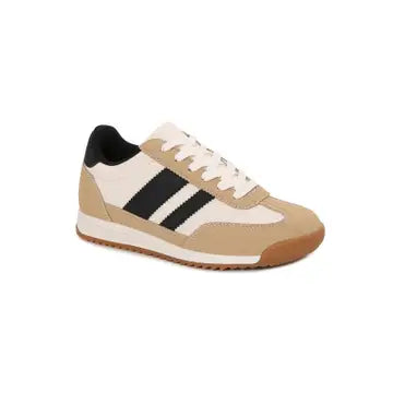 Old School Sneakers - Tan and White w/ Black Stripes