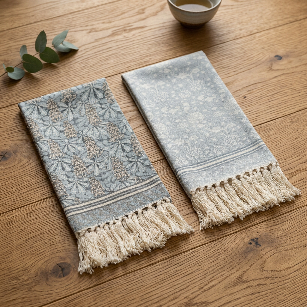 Tea Towel  - Ivory and French Navy Blue