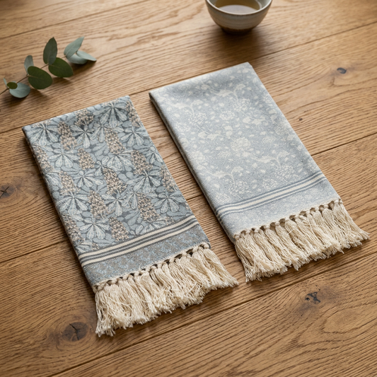 Tea Towel  - Ivory and French Navy Blue