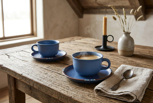 Saucer and Cup Set for 4 | Dansk Mesa Sky Blue Stoneware