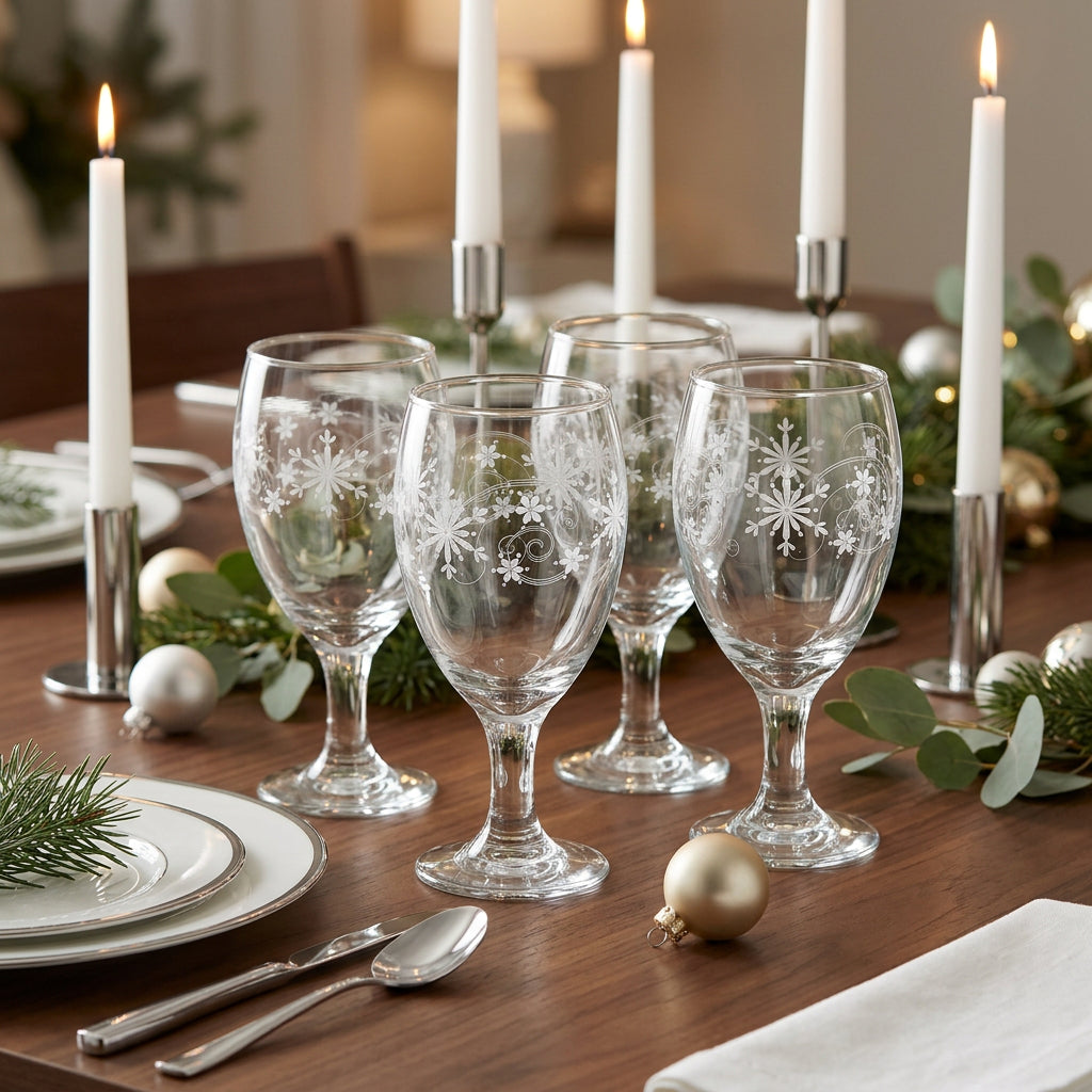 4- 20 Ounce Snowflake Wine Glasses