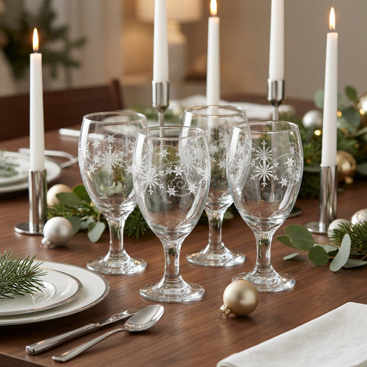 4- 20 Ounce Snowflake Wine Glasses