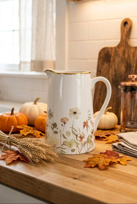 Dried Flower Pitcher with Gold Rim