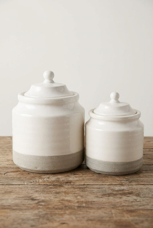 Ivory and Grey Canisters w/Lids