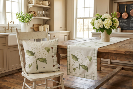 Antique Hydrangea Throw Pillow - Ivory and Sage Tones
