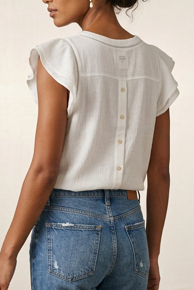 Tulip Sleeve Back Button Blouse
