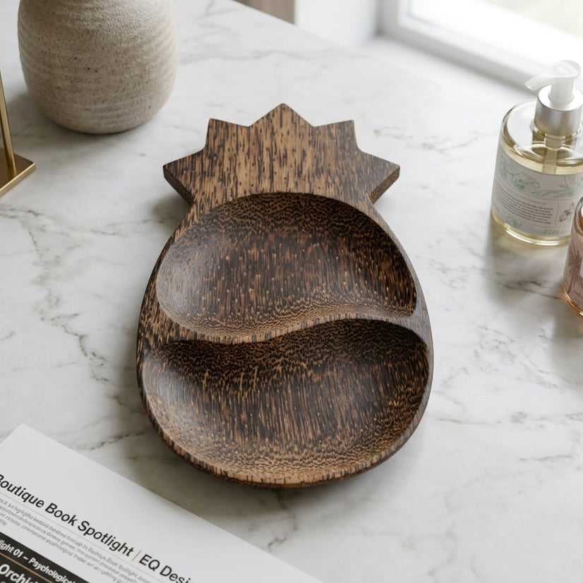 Vintage Hand-Carved Coconut Wood Pineapple Serving Tray