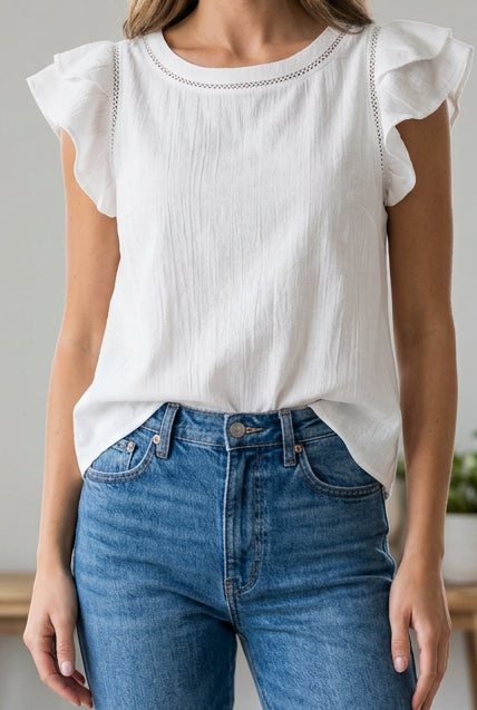 Tulip Sleeve Back Button Blouse