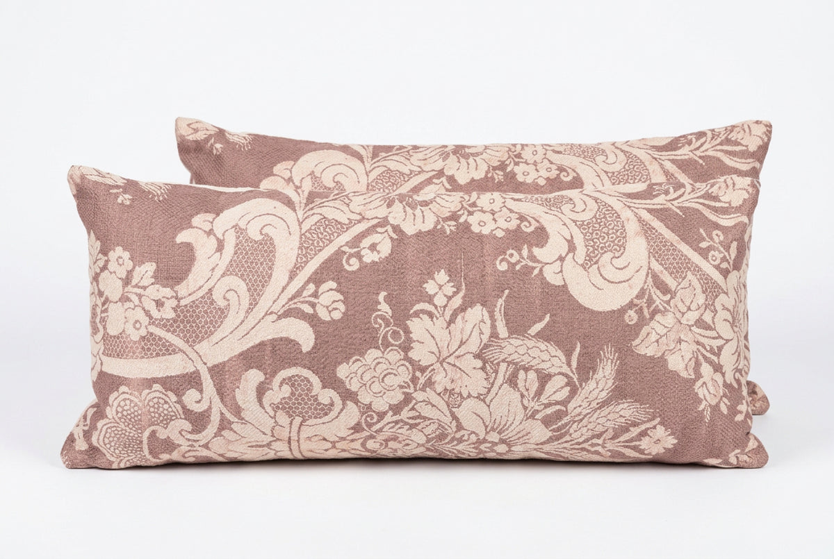 Antique Rug Lumbar Pillow - Ivory and Mauve Tones