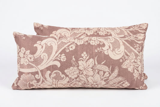 Antique Rug Lumbar Pillow - Ivory and Mauve Tones